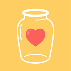Heart in glass jar vector. Valentine cartoon symbol.