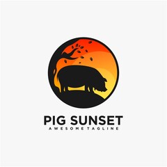 Pig mascot illustration logo design vector