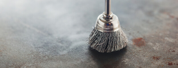 steel brush for drill clean off old metal sheet with rust