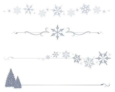 A variety of winter snowflake divider lines
