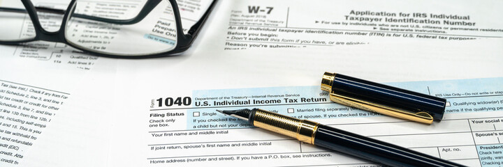 Tax form USA business income office concept. Tax Return Form 1040