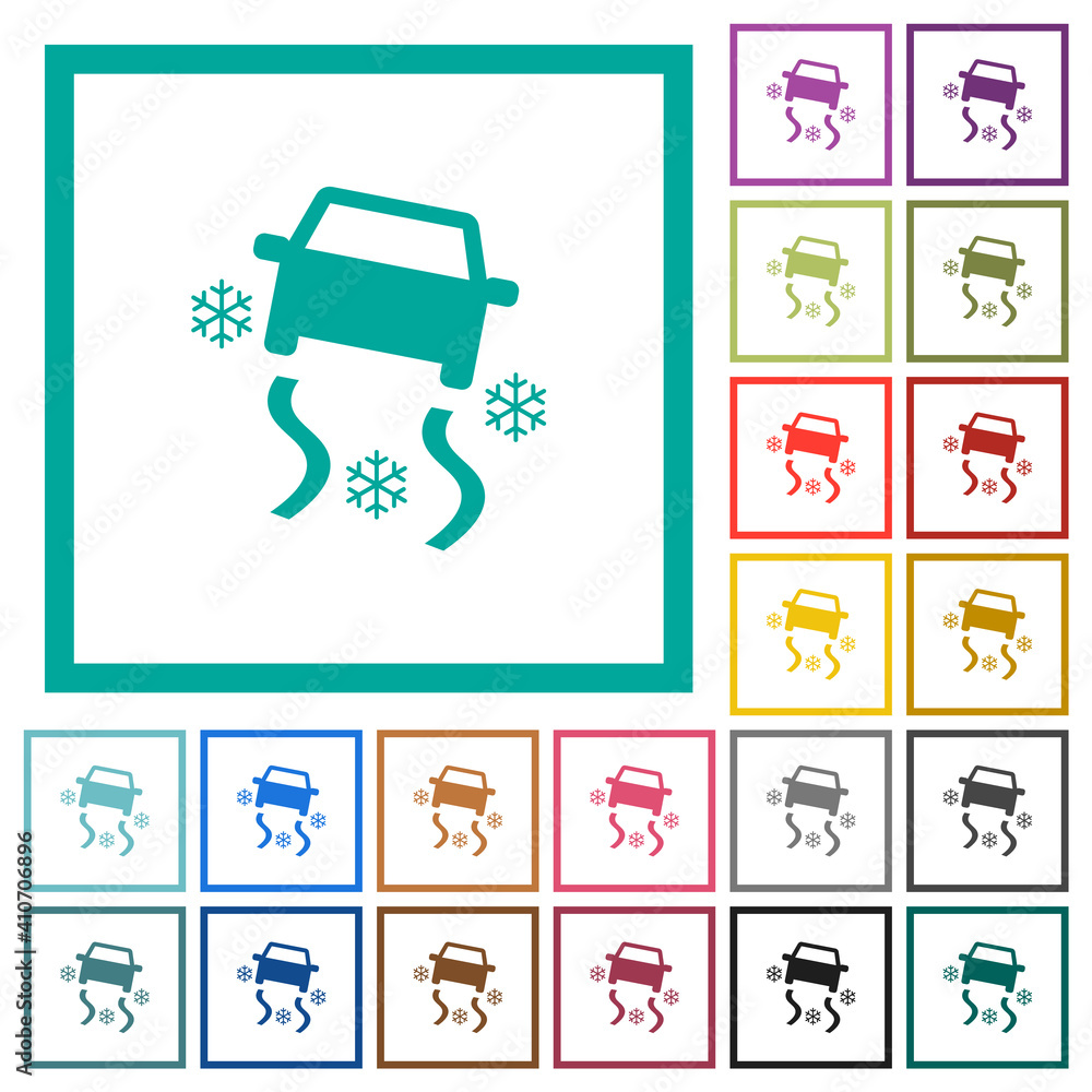 Aufkleber snowy road dashboard indicator flat color icons with quadrant frames