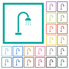 Shower flat color icons with quadrant frames