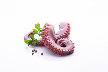tentacles of stew octopus isolated on white background.