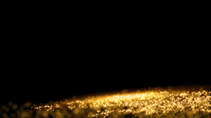 Vector golden glitter lights on black. Abstract luxury background with defocused glitters. Festive backdrop with glowing particles.	