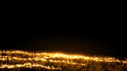 Vector golden glitter lights on black. Abstract luxury background with defocused glitters. Festive backdrop with glowing particles.	