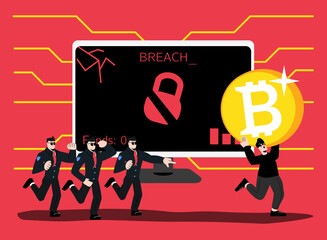 Bitcoin security. Protecting Cryptocurrency from Hacking. Secure Bitcoin Wallet. Digital Currency Theft Concept. Flat Vector illustration © Den VIII
