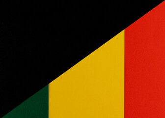February Black History Month. Abstract Paper geometric black, red, yellow, green background. Copy space, place for your text.