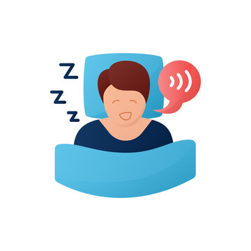 Sleep talking flat icon. Sleep disorder. Healthy sleeping concept. Sleep problems treatment. Dyssomnia. Stress. Health care. Color isolated vector illustration 
