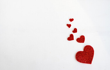 Valentine background with red glitter handmade heart. Valentine's Day, love, romantic concept