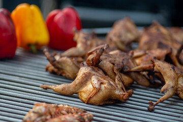 Lots of grilled quail and barbecue chickens. Street food