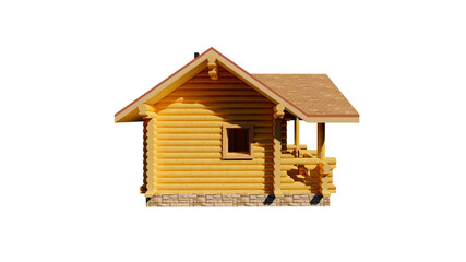 wooden house made of round logs, bathhouse, tiny house, villa, cottage, color photorealistic picture with an isolated white background for advertising materials for the construction business