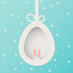 Happy Easter Greeting card with paper cut bunny