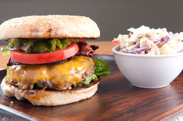 bacon cheeseburger with coleslaw