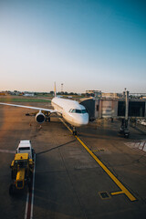 Airplane with a passenger boarding bridge