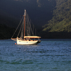 Fototapeta na wymiar Wooden sailing boat seen in New Zealand.