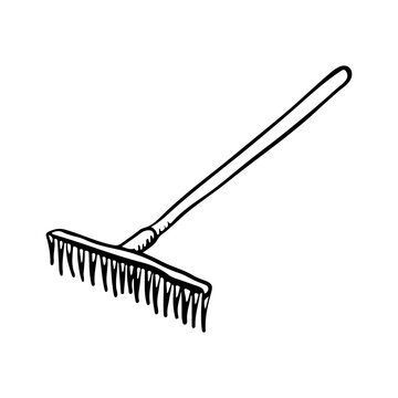 Rake icon. Black outline linear sketch drawing. Vector flat graphic hand drawn illustration. The isolated object on a white background. Isolate.
