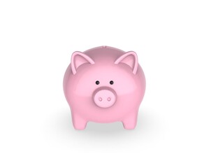 3D Piggy Bank isolated white backgrond. Cute pig 3D render model.