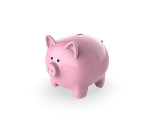 3D Piggy Bank isolated white backgrond. Cute pig 3D render model.