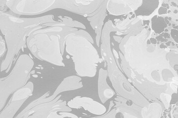 White marble ink texture on watercolor paper background. Marble gray stone image. Bath bomb effect. Psychedelic biomorphic art.
