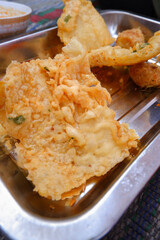 Tempe goreng or fried tempeh. fried food is a traditional Indonesian snack