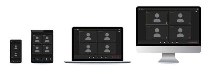 Video conference user interface, great design for any purposes. Online business webinar chat. Digital user interface. Video call screen template. Computer screen. Incoming call. Laptop screen.
