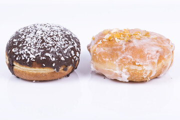 round donut with chocolate and sugar. Fat Thursday