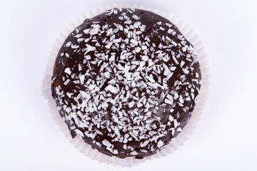 round donut with chocolate and sugar. Fat Thursday