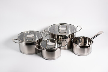 set of pots on a white background
