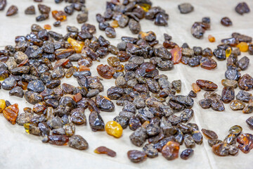 Beautiful stones of raw amber for making souvenirs and bijouterie
