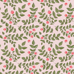 Hand drawn seamless vector pattern with leaves branches. Herbal background.