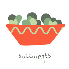 Succulents. House plant in a clay pot. Home gardening. Hand drawn vector illustration in simple hygge style. Perfect for poster, sticker, print, card