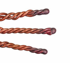 The twisting of copper electrical wires isolated on  white background. welding connection