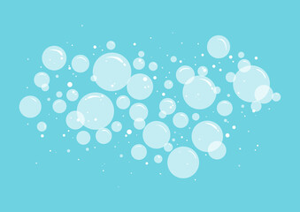Soap bubbles, suds and foam vector icon on blue background. Abstract illustration