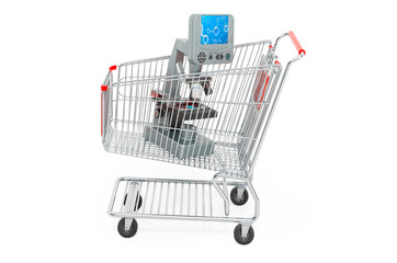 Shopping cart with digital microscope, 3D rendering
