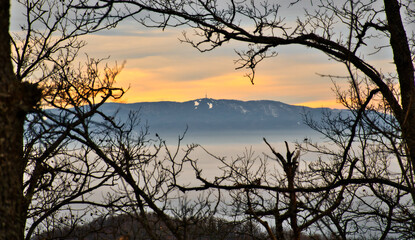 Sunset over Medvednica mountain in Croatia 