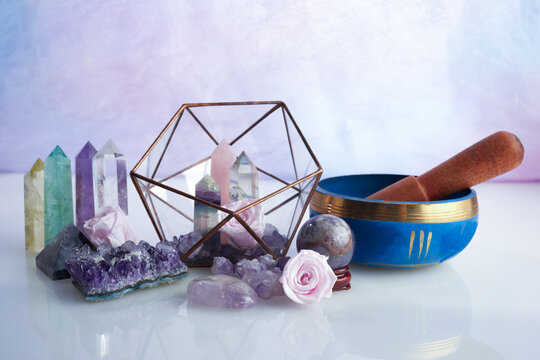 Healing gemstones crystals. Reiki, esoteric, relax and balance conept.