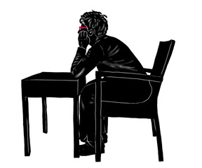 pensatore che medita seduto sulla sedia 