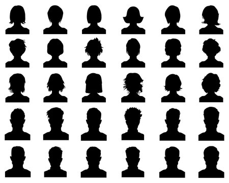 SVG Silhouettes of male and female heads, Avatars icons