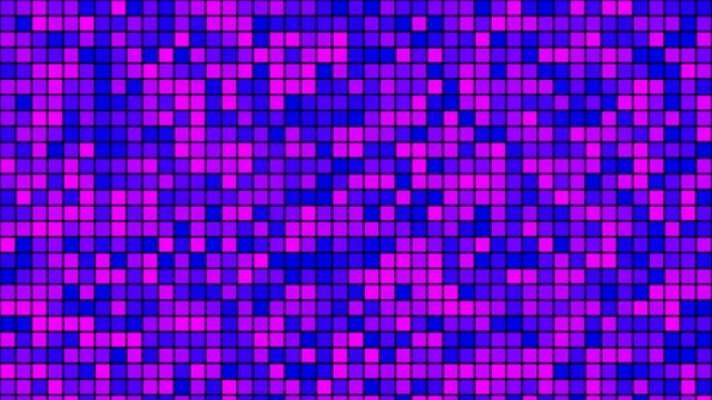 Looped abstract background with shimmering multicolored squares. Animation with noise effect from geometric shapes.