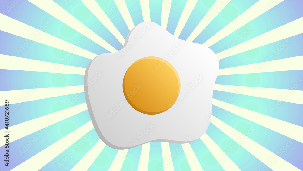 Poster omelet sign. flat designed style icon. dark red icon in lemon chiffon shutter bubble at popart backg