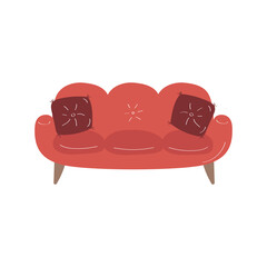 Couch doodle icon. Cute sofa sign. Vector colored flat illustration