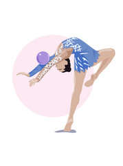 vector beautiful rhythmic gymnast in a pose with ball