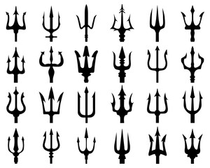 SVG Set of black silhouettes of trident on a white background - 410724804