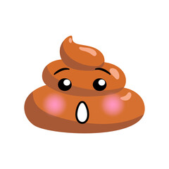 Shit or turd emoji vector icon with surprised gasping face, isolated illustration in flat cartoon and kawaii style