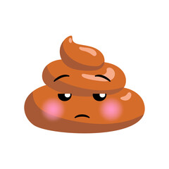 Shit or turd emoji vector icon with tired face feeling boring and sleepy, isolated illustration in flat cartoon and kawaii style