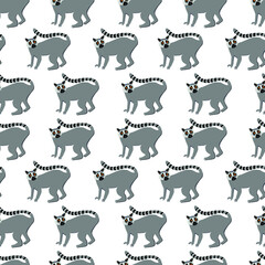 Obraz premium Lemur seamless exotic animal pattern. Vector wild animals isolated on purple background for prints, stickers, icons for social networks, websites. Perfect for fabrics, apparel, wallpaper, gift 
