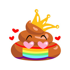 Shit or turd emoji wearing medical mask in LGBT rainbow colors - vector icon with hearts as concept for coronavirus prevention and other diseases as flu, air pollution, contaminated air. Isolated