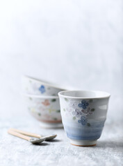 Traditional japanese ceramic on bright background