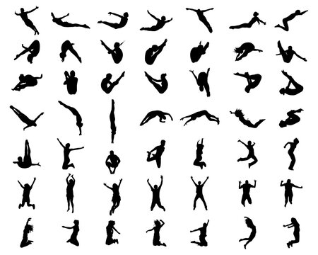 SVG Black silhouettes of jumping on a white background